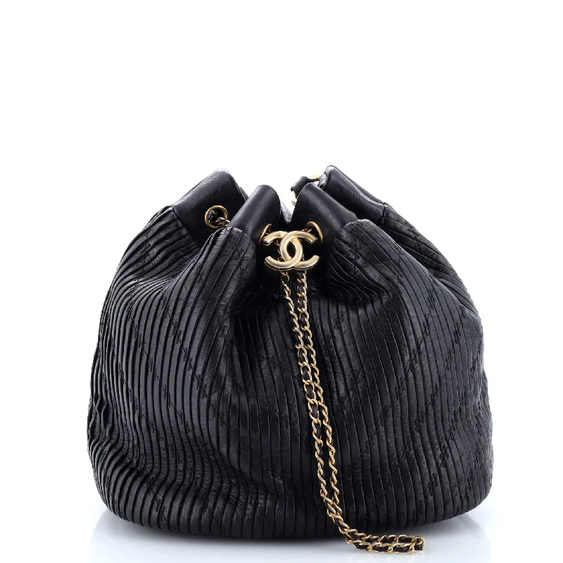 Coco Pleats Drawstring Bag Pleated Crumpled Calfskin Medium