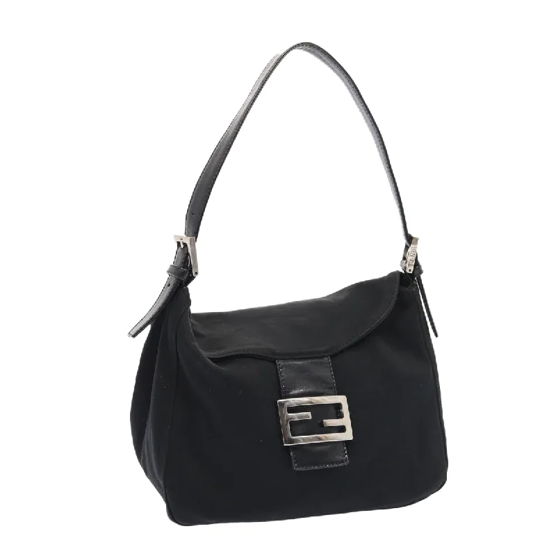 FENDI Mamma Baguette Hand Bag Nylon Black Silver  ep5313