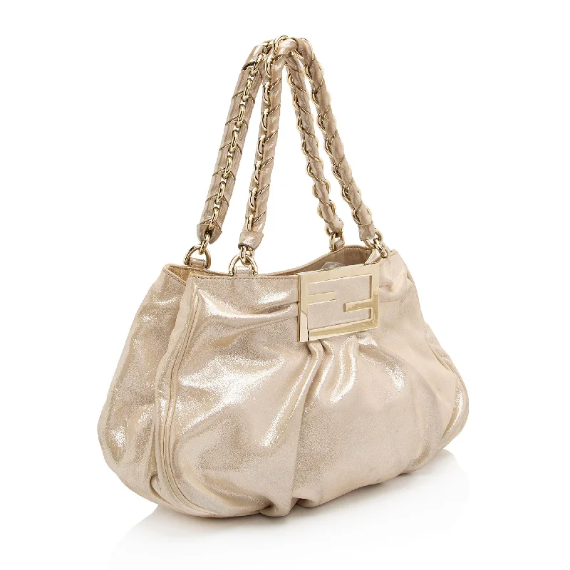 Fendi Metallic Leather Mia Small Tote (SHF-a0flcj)