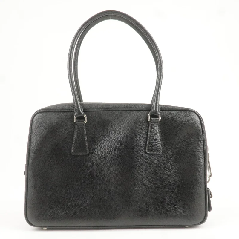 PRADA Logo Saffiano Lux Leather Hand Bag Black BL0095