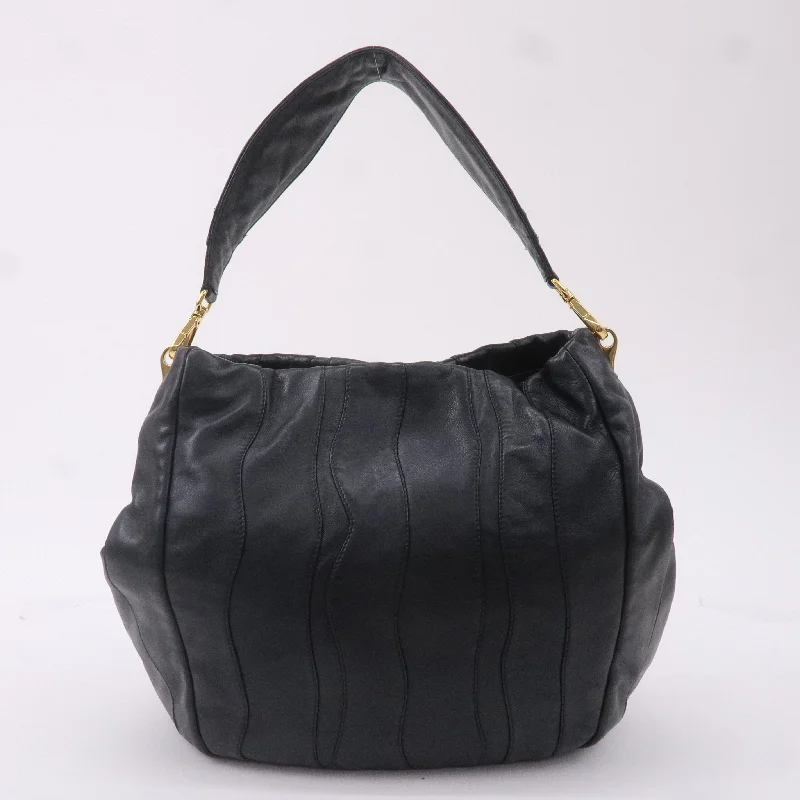 PRADA Leather Shoulder Bag Hand Bag Black