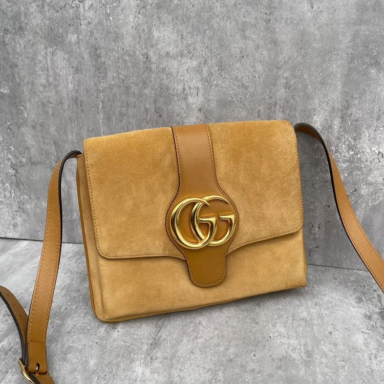 Gucci Arli Suede Camel Crossbody Bag Small