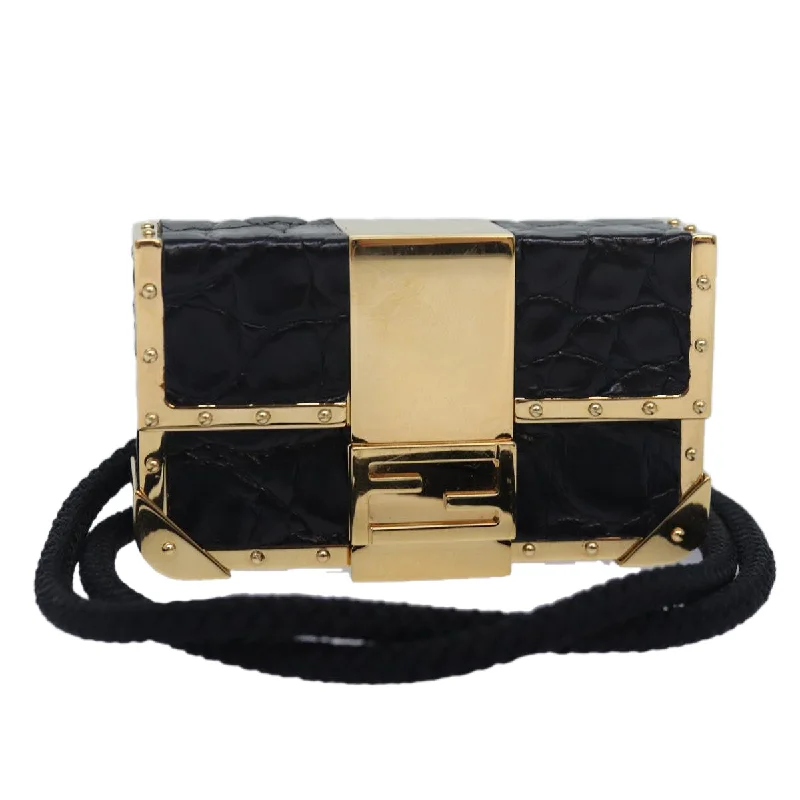 FENDI Lip case Shoulder Bag Leather Black Gold  84300