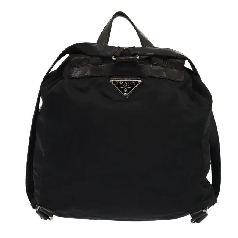 PRADA Backpack Nylon Leather Black  87351