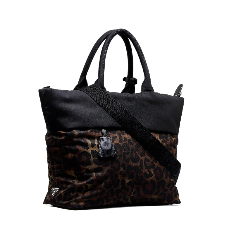 Prada Tessuto Reversible Leopard Print Black Nylon