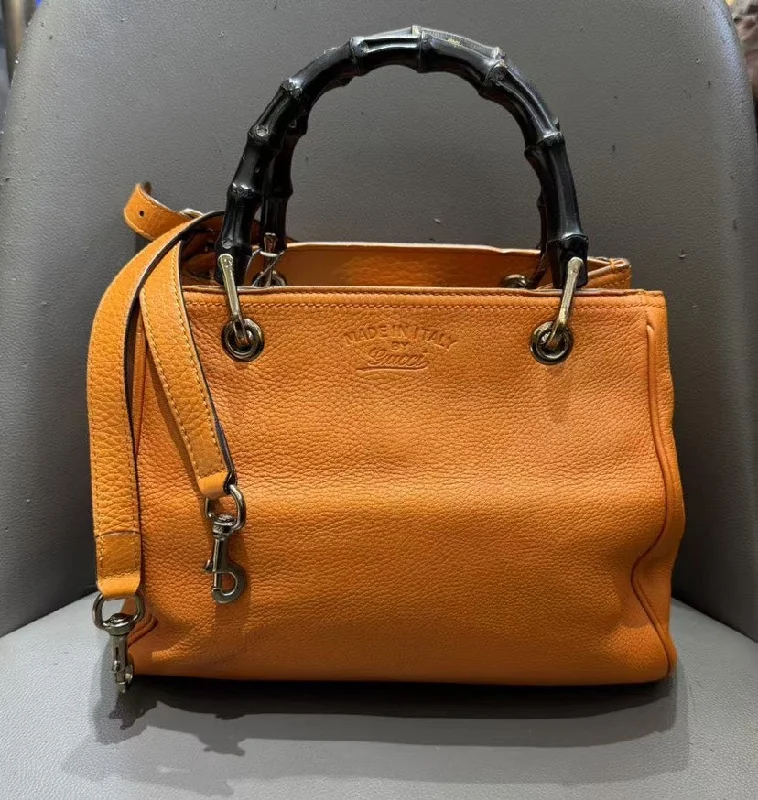 Gucci Bamboo Leather Orange Handbag Medium