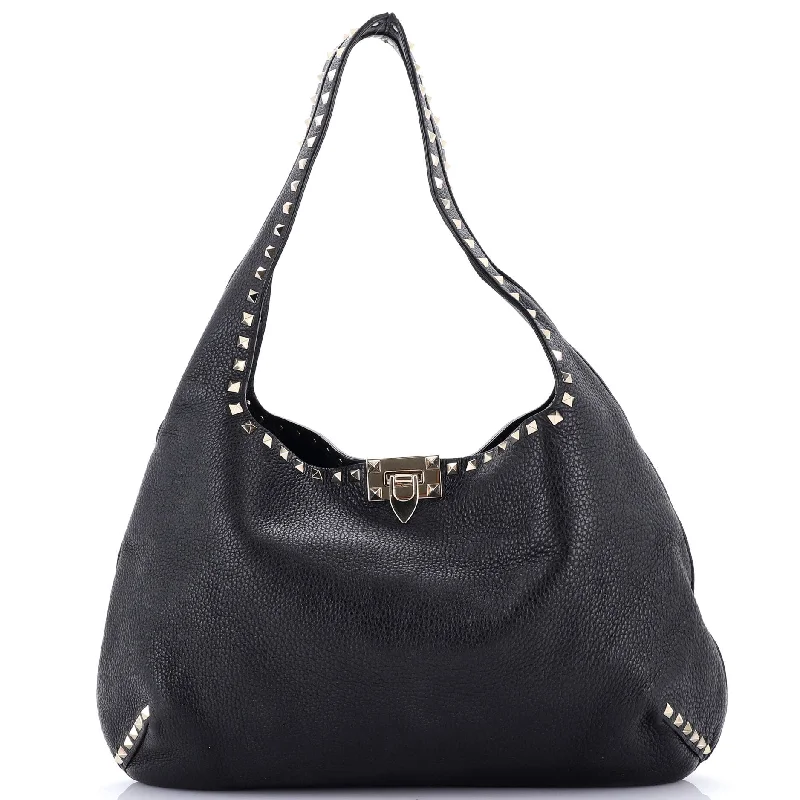 Rockstud Flip Lock Hobo Leather Large