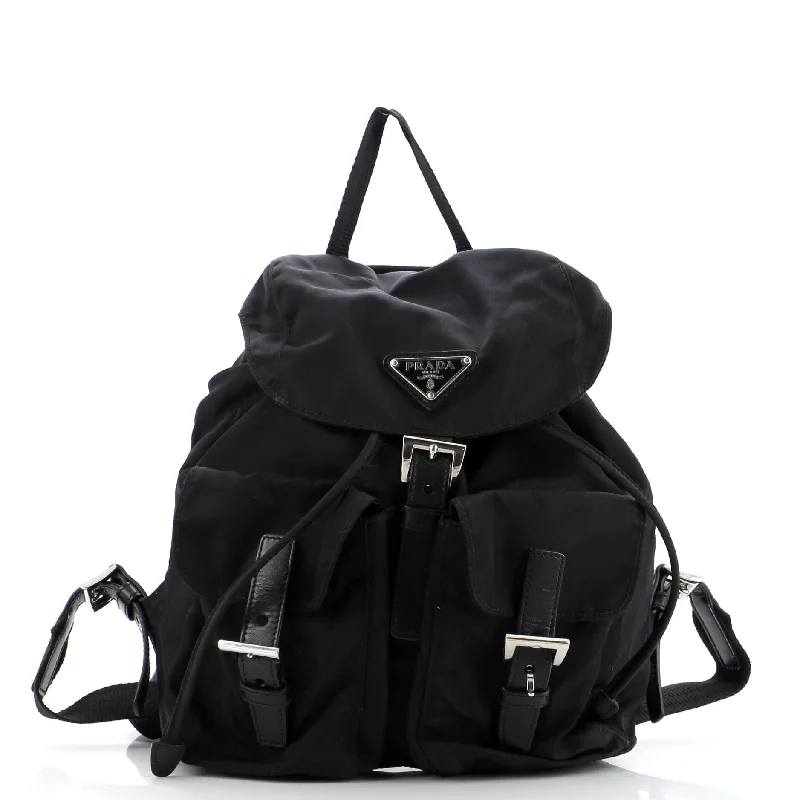 Vela Double Front Pocket Backpack Tessuto with Saffiano Leather Small