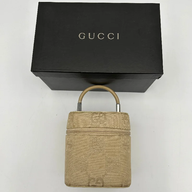 Gucci Beige GG Canvas Leather Vanity Bag