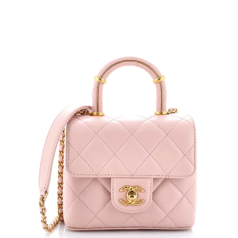 Crush Top Handle Flap Bag Quilted Lambskin Mini