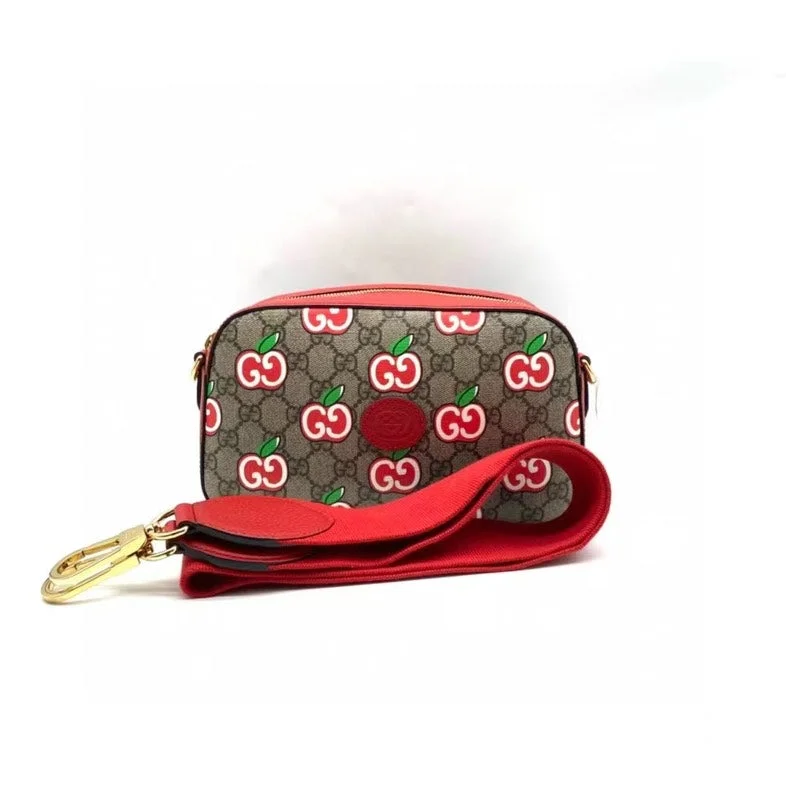 Gucci Beige Red Ophidia GG Supreme Canvas Camera Bag Medium