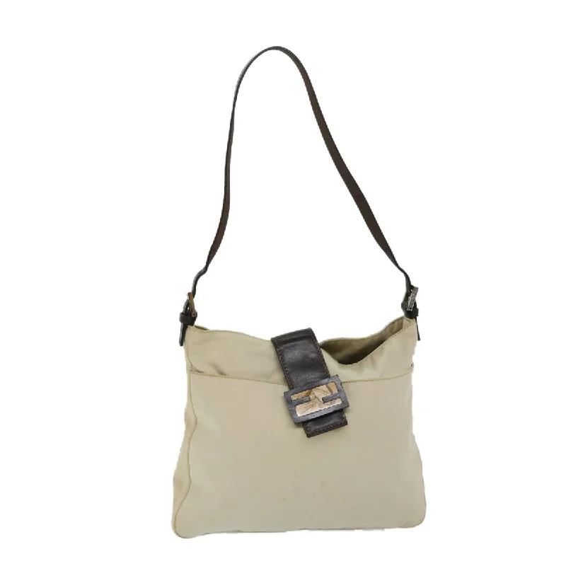 FENDI Mamma Baguette Shoulder Bag Canvas Beige  bs12544