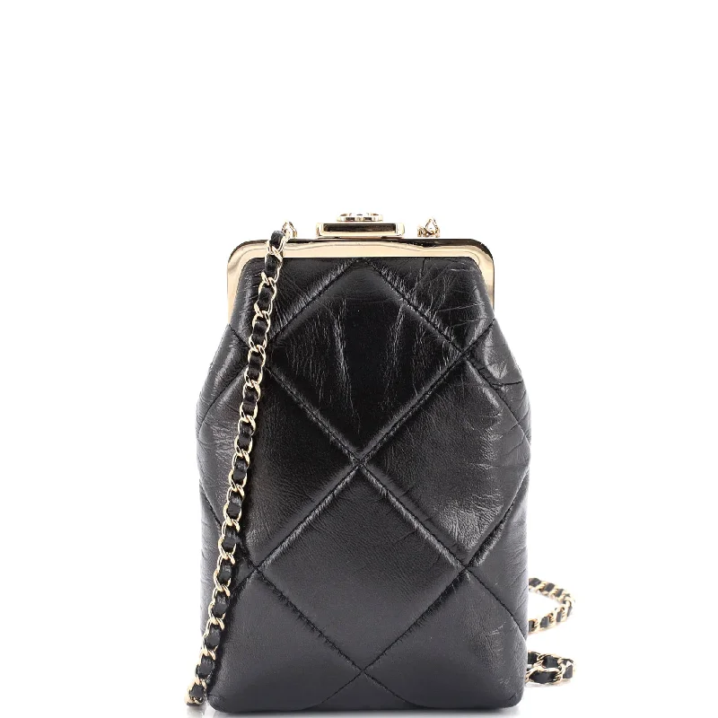 CC Kisslock Frame Clutch with Chain Quilted Lambskin Small