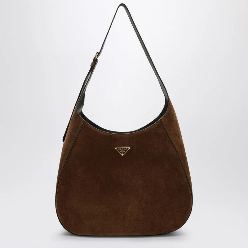 Prada Large Brown Suede Bag Women