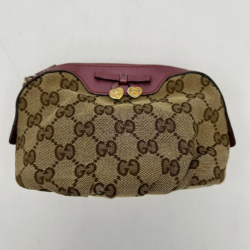 Gucci Beige GG Monogram Necessaire Pouch Brown Trim