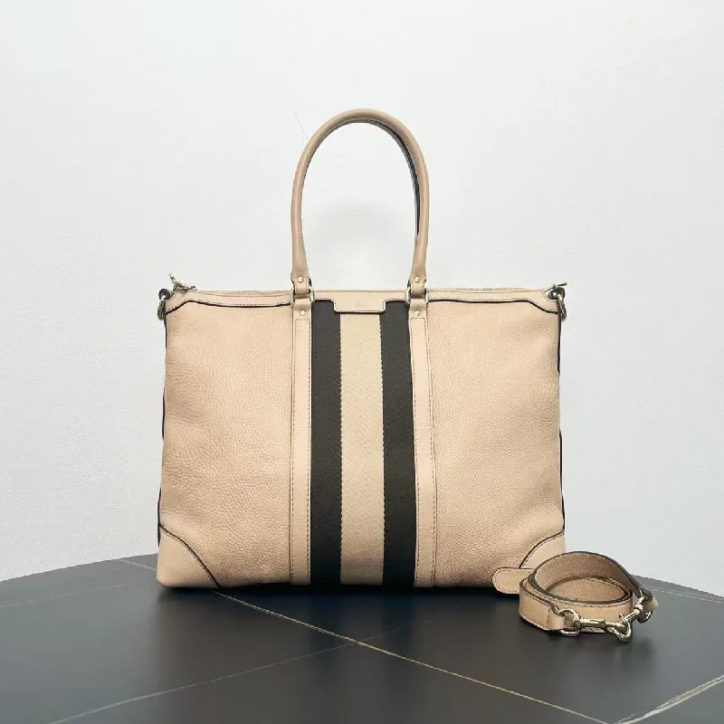 Gucci Beige Leather Two Way Tote Bag Medium