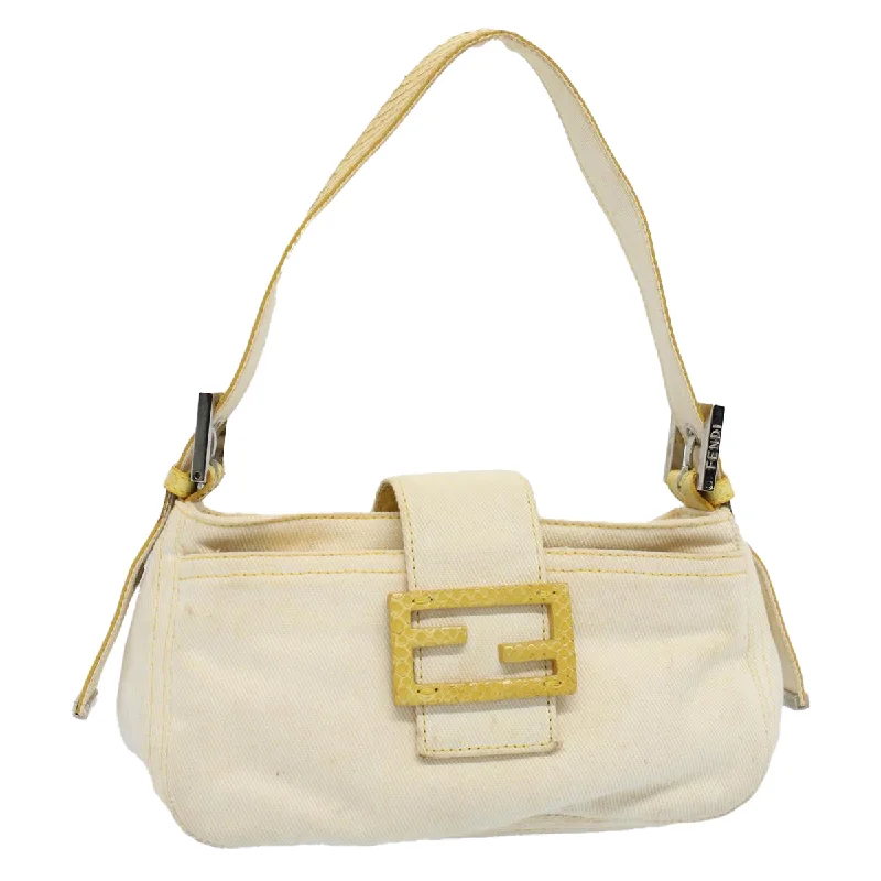 FENDI Mamma Baguette Shoulder Bag Canvas Beige Yellow  54739