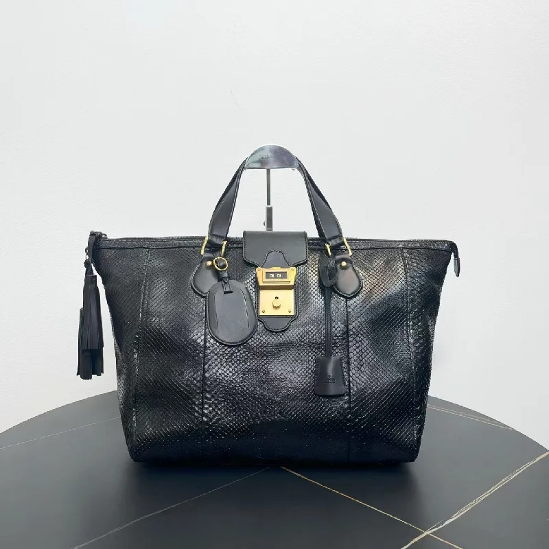 Gucci Black Python Leather Tote Bag Medium