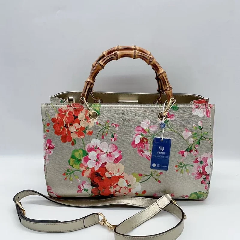 Gucci Bamboo Floral Print Leather Shoulder Bag Medium