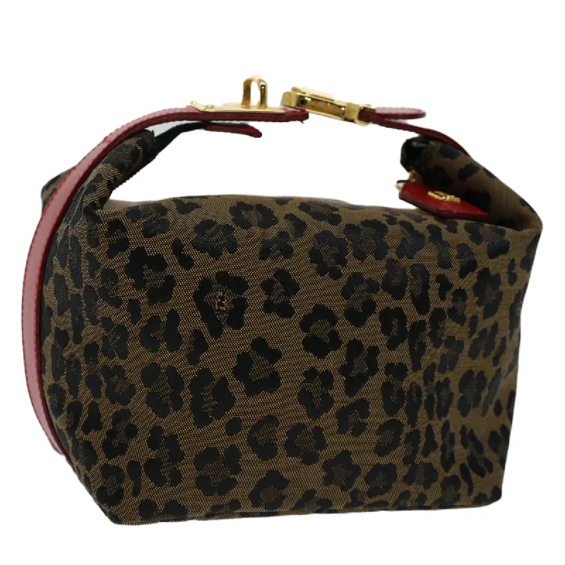 FENDI Leopard Pouch Nylon Leather Brown Red  yk8155