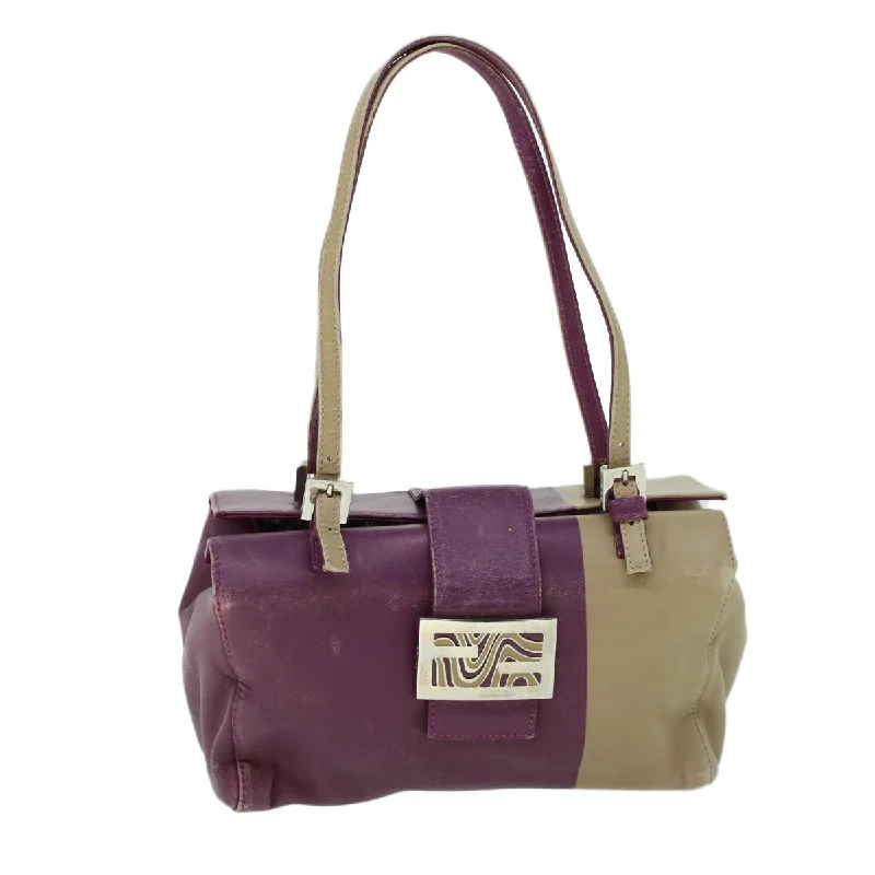 FENDI Mamma Baguette Hand Bag Leather Beige Purple  53742