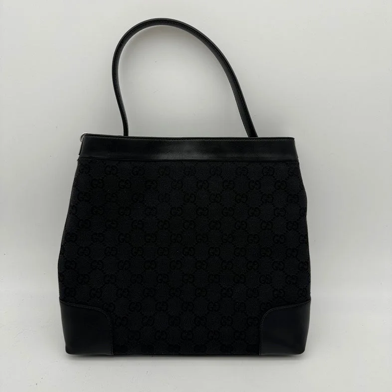 Gucci Black Canvas Shoulder Bag Handbag Leather Trim Medium