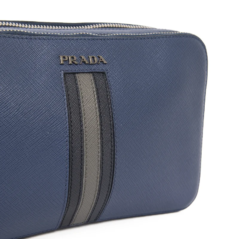 Prada Saffiano Leather Double Zip Clutch