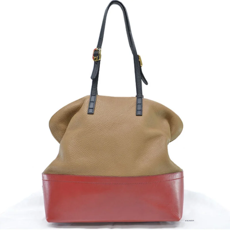 FENDI Shoulder Bag Beige Red Black Gold Color Leather Women's 8BN232-FKE