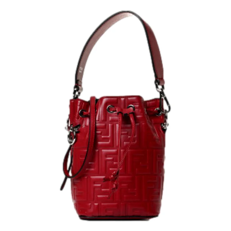 Fendi Mon Tresor Fragola Red Embossed Leather Mini Bucket Bag