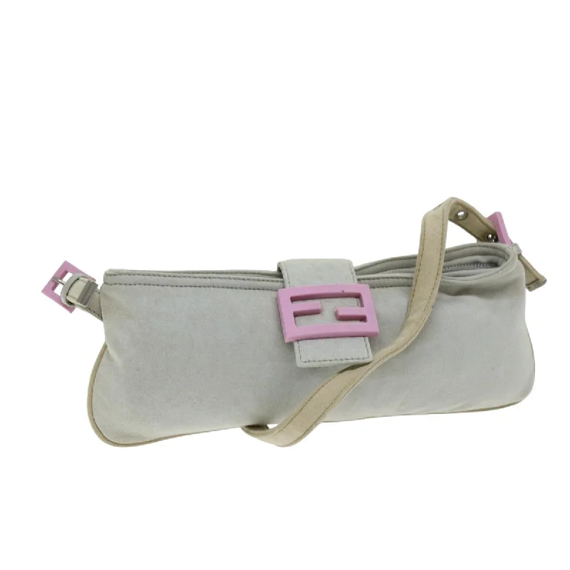 FENDI Mamma Baguette Shoulder Bag Cotton Gray  bs14545