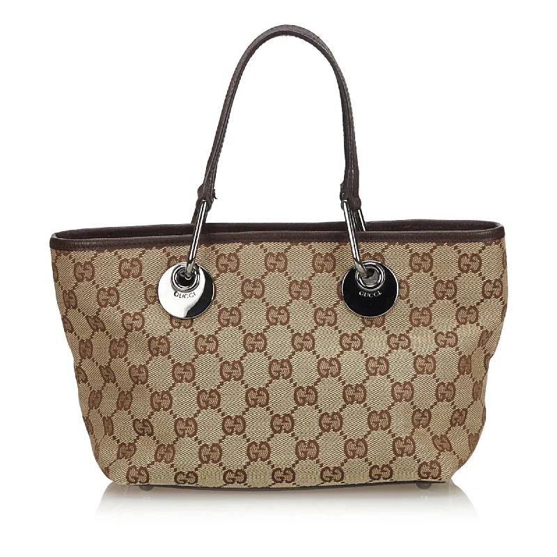 Gucci Brown Beige Canvas Fabric GG Eclipse Tote Bag Italy