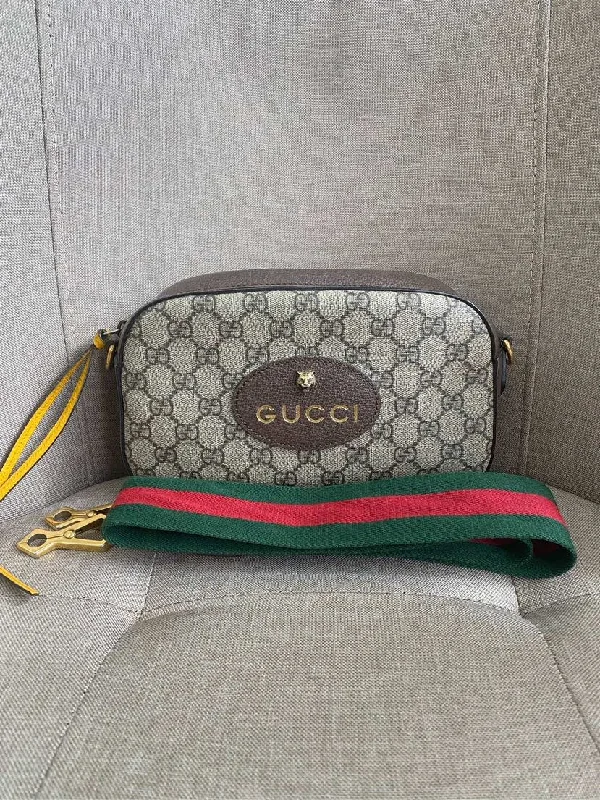 Gucci Beige GG Canvas Camera Bag with Green Red Strap 23x13cm