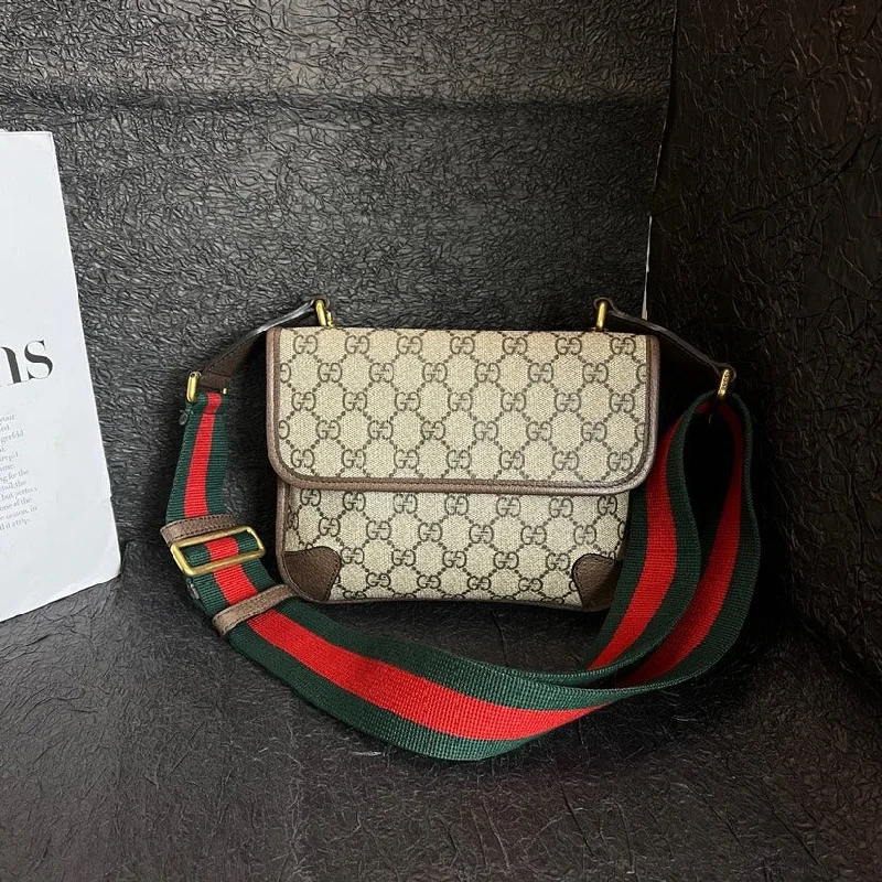 Gucci Beige GG Canvas Tiger Head Double-Sided Chest Crossbody Bag 22cm