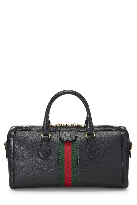 GUCCI OPHIDIA BLACK LEATHER TOP HANDLE BAG