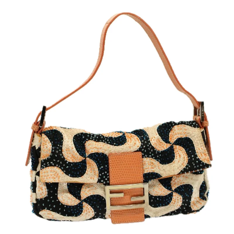 FENDI Mamma Baguette Shoulder Bag beads White Orange  58824A