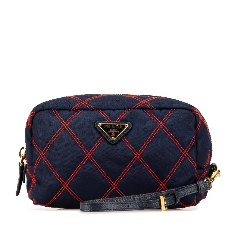 Blue Prada Quilted Tessuto Pouch