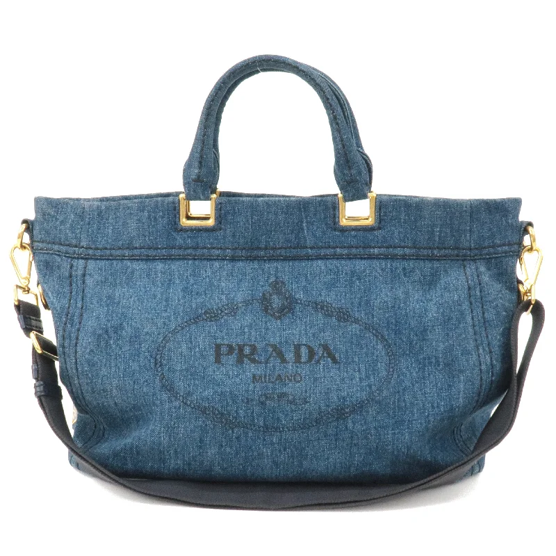 PRADA Denim Leather 2Way Bag Hand Shoulder Bag Blue BN2069