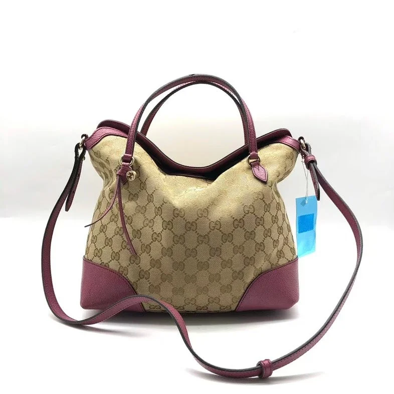 Gucci Beige Canvas Pink Leather Two-Way Bag Medium