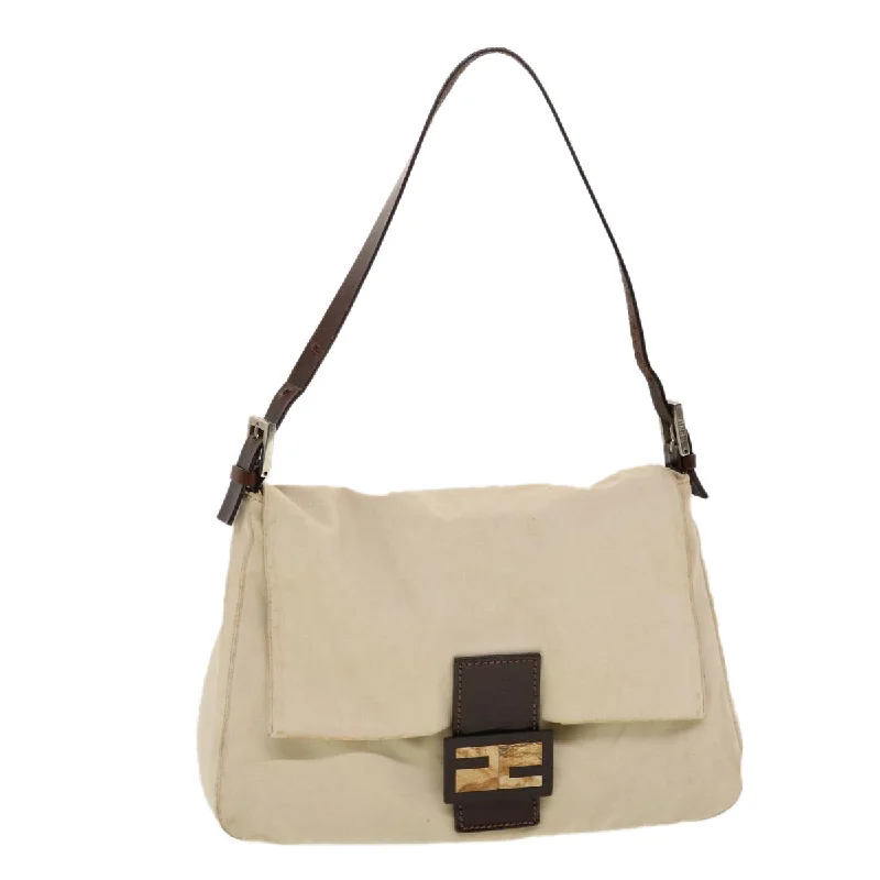 FENDI Mamma Baguette Shoulder Bag Canvas Beige 2355.26325.008  42758