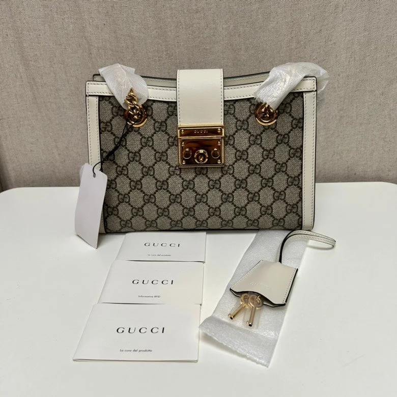 Gucci Beige GG Supreme Padlock Small Shoulder Bag