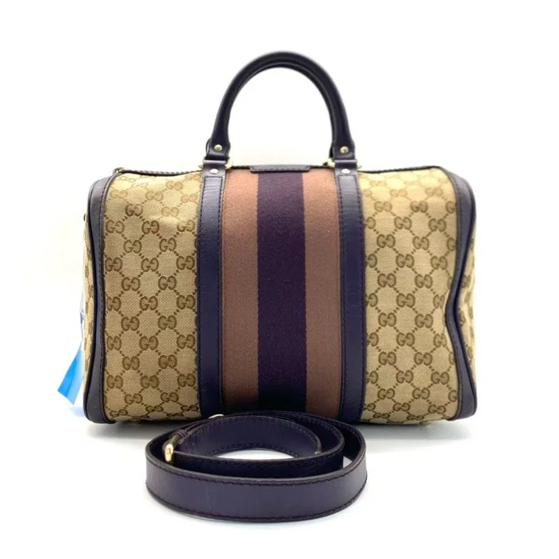 Gucci Boston Two-Way Beige Canvas Leather Bag Medium