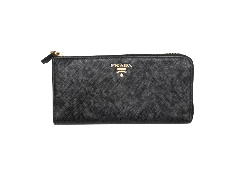 Black Prada Saffiano Continental Zip Wallet