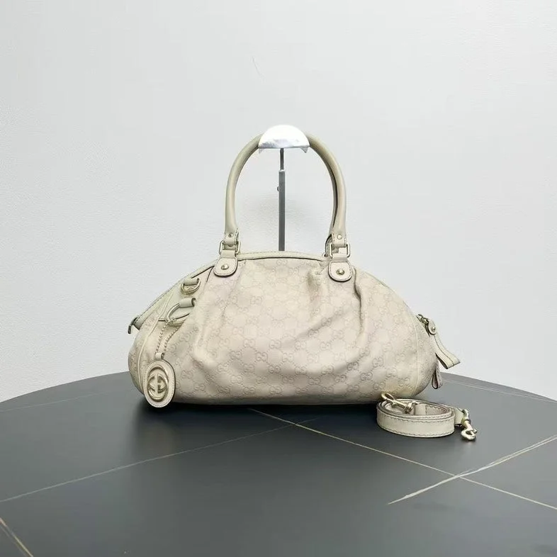 Gucci Beige Canvas Leather Two-Way Bag Medium