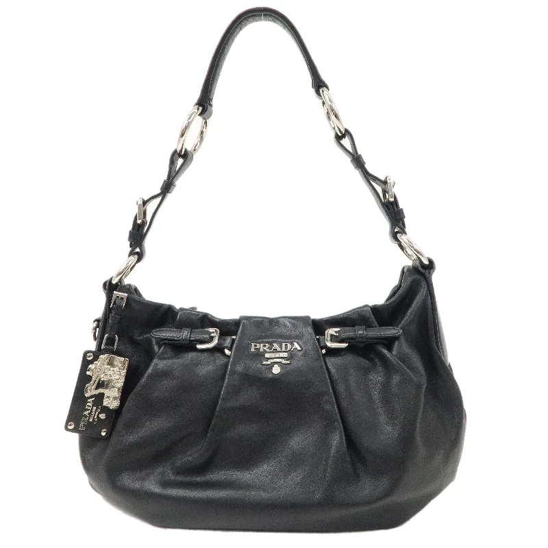 PRADA Logo Leather Shoulder Bag Hand Bag Black BR3795