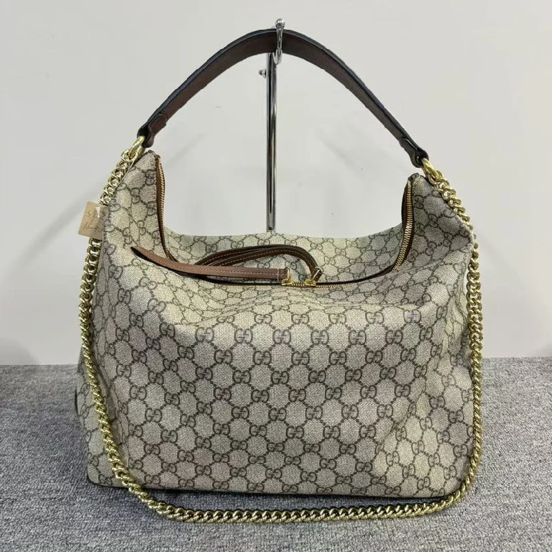 Gucci Beige Brown GG Supreme Canvas Shoulder Bag Large