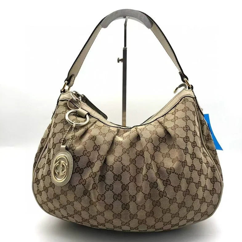 Gucci Beige Monogram Canvas Shoulder Bag Medium