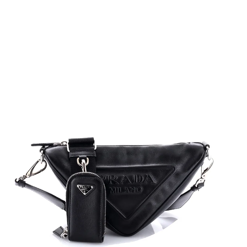 Triangle Logo Zip Crossbody Bag Leather Small