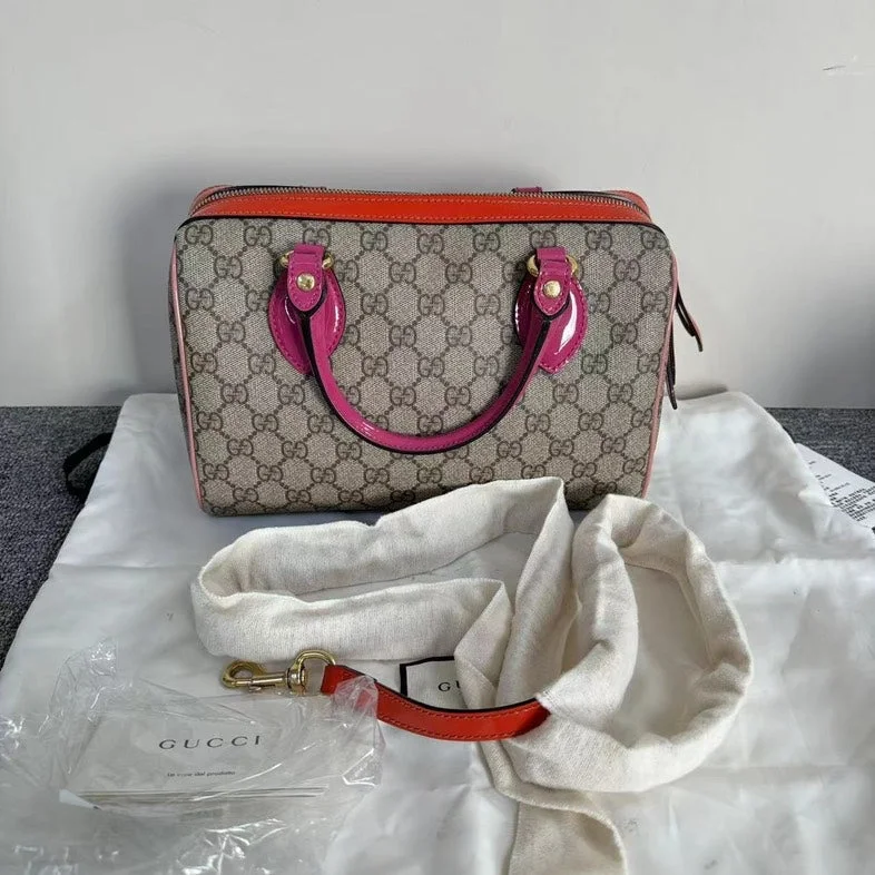 Gucci Boston Beige Pink Canvas Leather Two-Way Bag