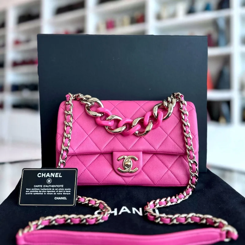 2020 Elegant Resin Chain Classic Flap Quilted Lambskin Hot Pink GHW No 29