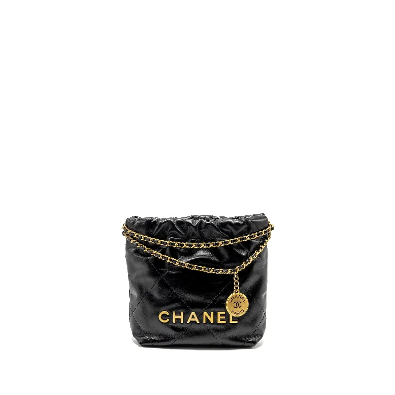 Chanel 23K Mini 22 Bag Shiny Calfskin Black GHW (Microchip)